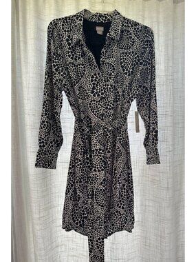 Chicos Black & White Heart Print Shirt Dress With Tie Waist - Size 4 US 20/22